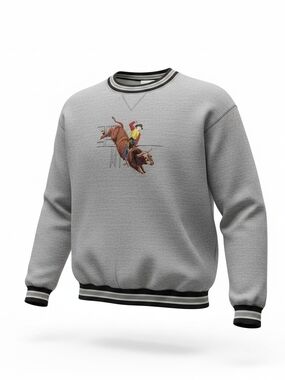 Crewneck Sweater with Rodeo Rider Embroidery - Western Vintage